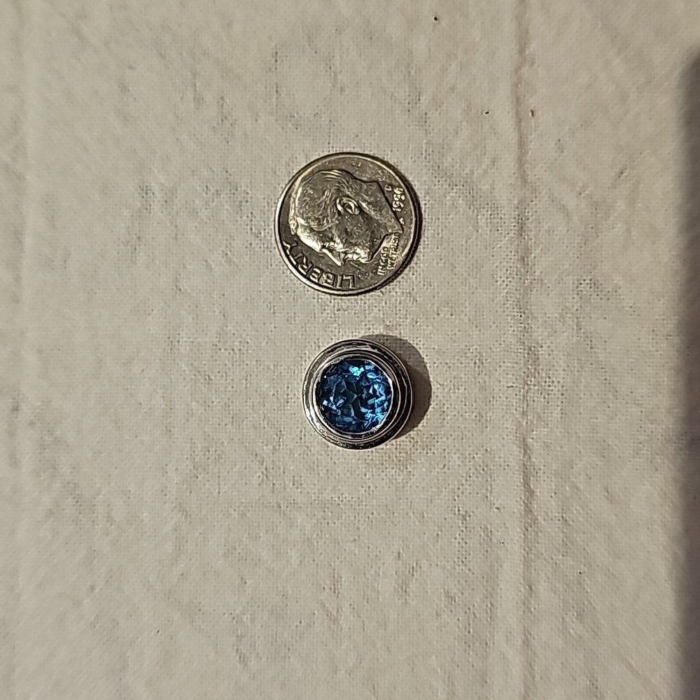 14KT WHITE Gold natural Blue Topaz pendant slide with chain - Picture 4 of 5